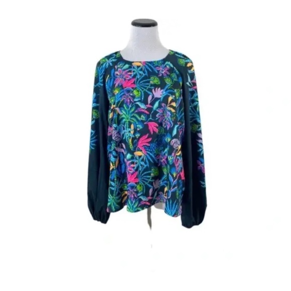 Lilly Pulitzer Imani Long Sleeve Top Blouse Tropic Floral Paradise Glow size XXS - Picture 5 of 15